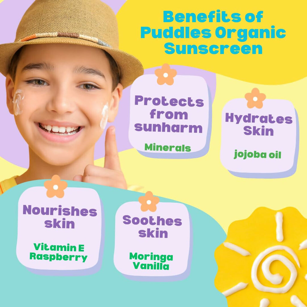 Puddles Kids Happy Troupers Mineral Sunscreen, Age 2-12 Years for SPF 30- UVA, UVB Protection