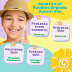 Puddles Kids Happy Troupers Mineral Sunscreen, Age 2-12 Years for SPF 30- UVA, UVB Protection
