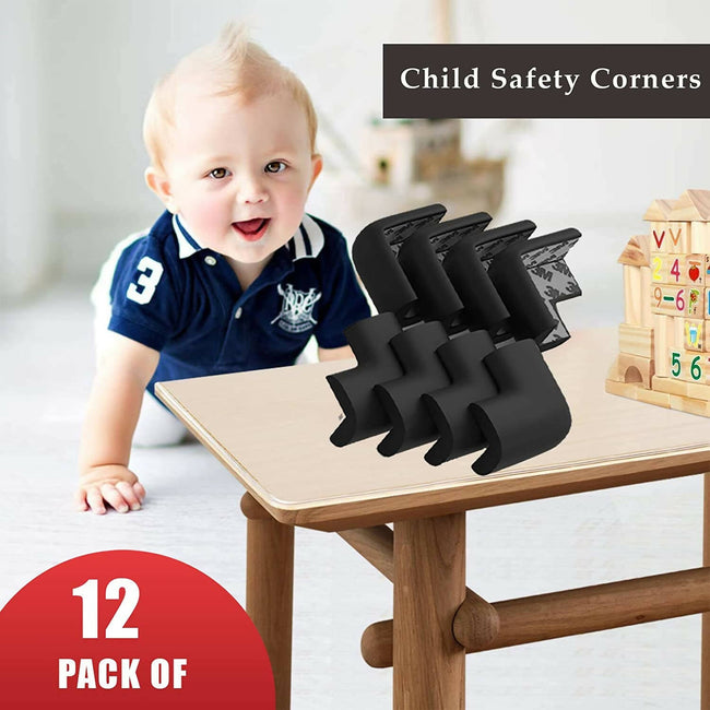 Safe-O-Kid Set of 12 Corner U Shaped Corner Guards for Kids safety- Black-Large Main Image