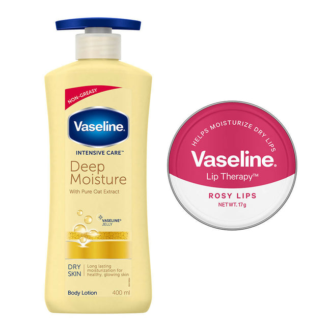 Vaseline Deep Moisture Lotion With Rosy Lip Tin For Moisturized Skin & Sheer Pink Tint Hover Image