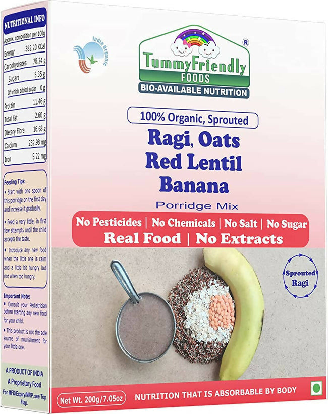 TummyFriendly Foods Organic Sprouted Ragi, Oats, Red Lentil, Banana Porridge Mix Hover Image