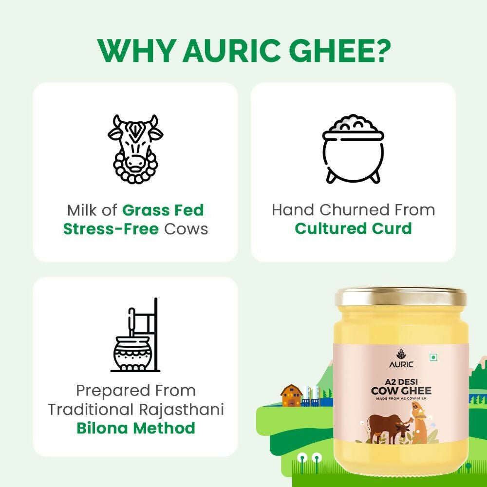 Auric A2 Bilona Desi Cow Ghee - Pure Brijwasi Ghee - Bilona Curd Churned