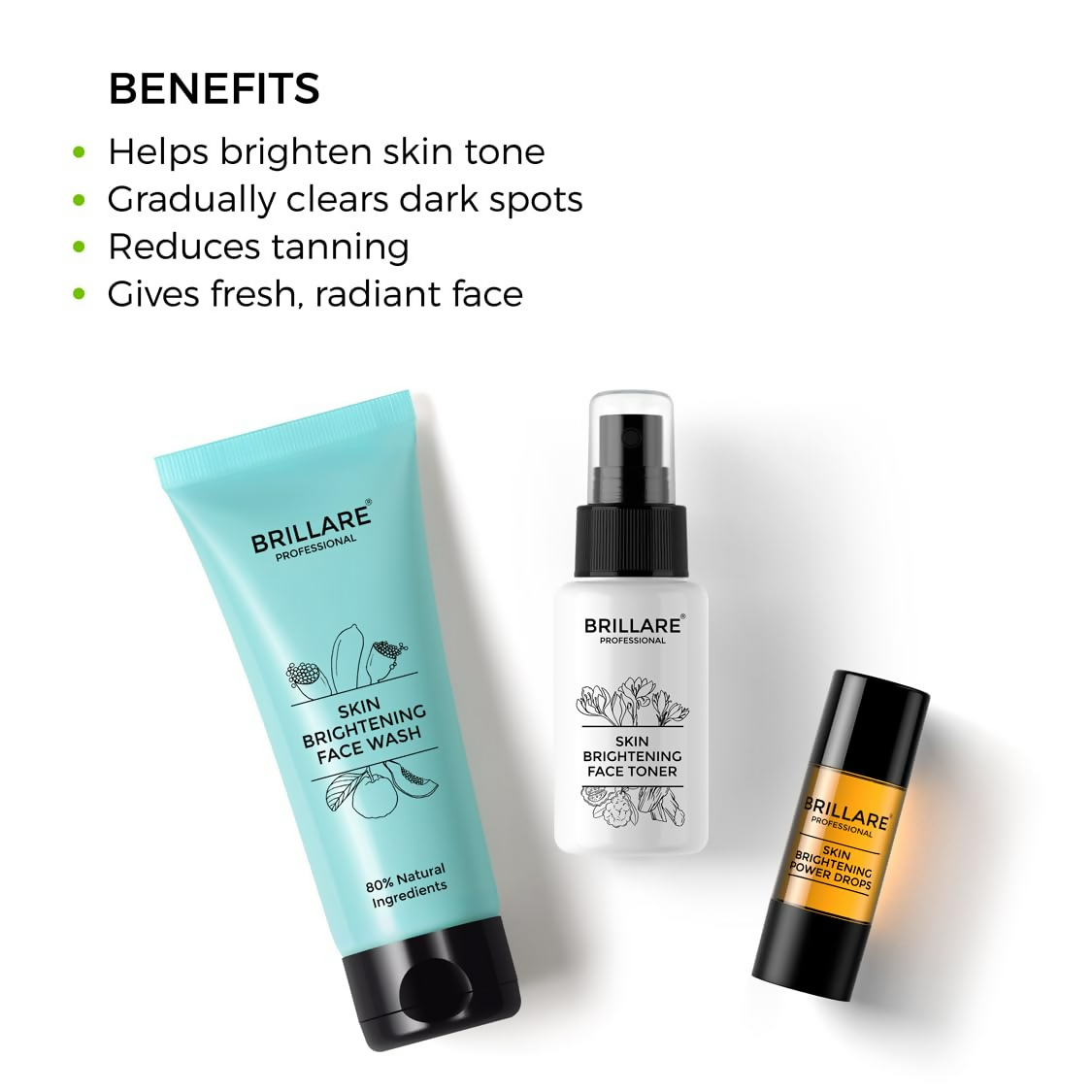 Brillare Skin Brightening Natural Face Wash Toner and Face Serum Combo
