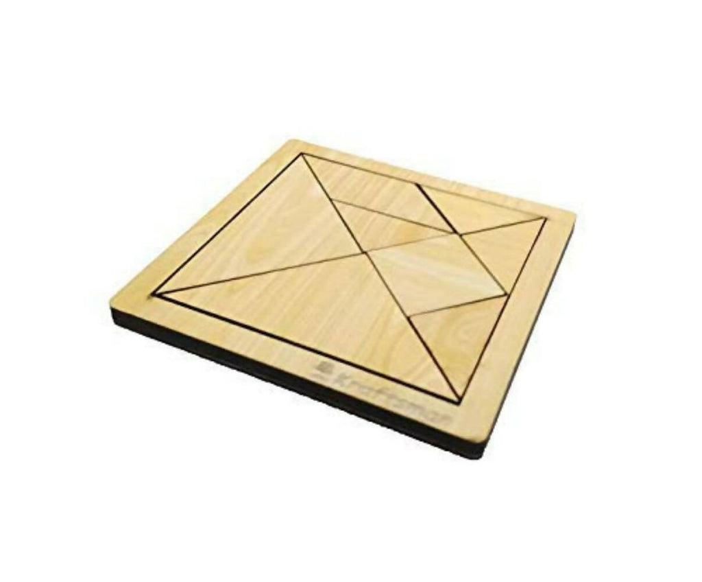Kraftsman Portable Wooden Tangram Puzzle | 7 Pieces Puzzle Board for Kids and Adults | Travel Pouch Included