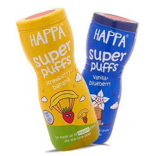 Happa Organic Multigrain Strawberry Banana & Vanilla Blueberry Melts Super Puffs Combo(8 Months+) Hover Image