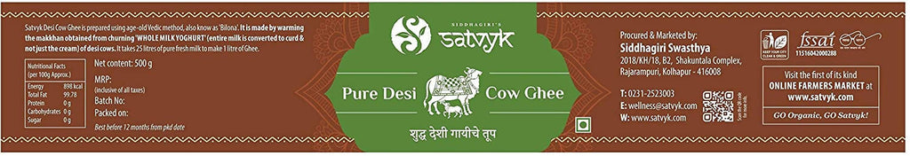 Siddhagiri's Satvyk Organic Pure Desi Cow Ghee | Made with Cow's Milk | Pure organic ghee, traditionally-churned