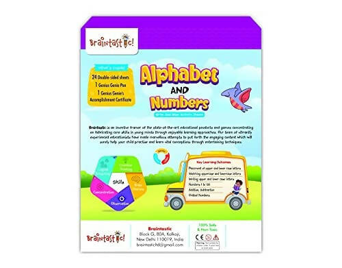 Braintastic Educational Game: Alphabet & Numbers(3-6 yrs)/Write & Wipe Activity Sheets/Kids Toys/34 pcs Free Puzzle