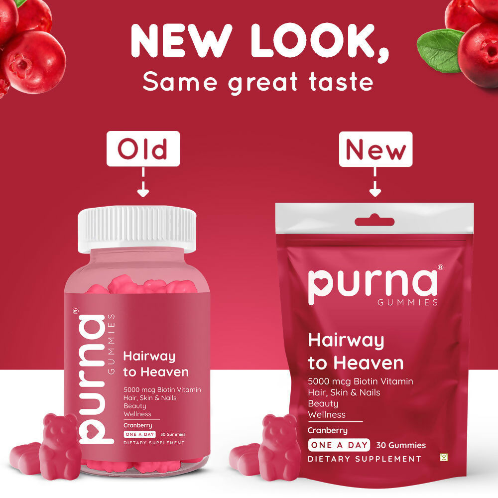 Purna Gummies Biotin Cranberry Flavour Gummies with Vitamin B 12 for Stronger Hair and Nails