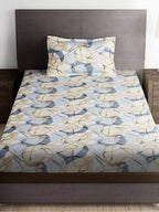 Story@home Arena Cream-Coloured & Grey Printed 180 TC Bedsheet & Pillow Covers