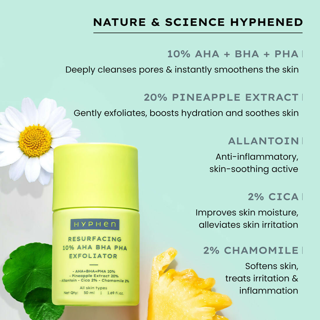 Hyphen By Kriti Sanon Resurfacing 10% AHA BHA PHA Exfoliator With 20% Pineapple Extract, Smoothens Texture, Unclogs Pores, Non-irritating