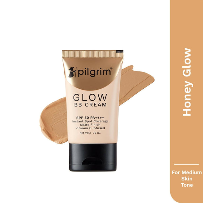 Pilgrim Glow BB Cream SPF 50 PA++++ Instant Spot Coverage Matte Finish Vitamin C Infused - Honey Glow Main Image
