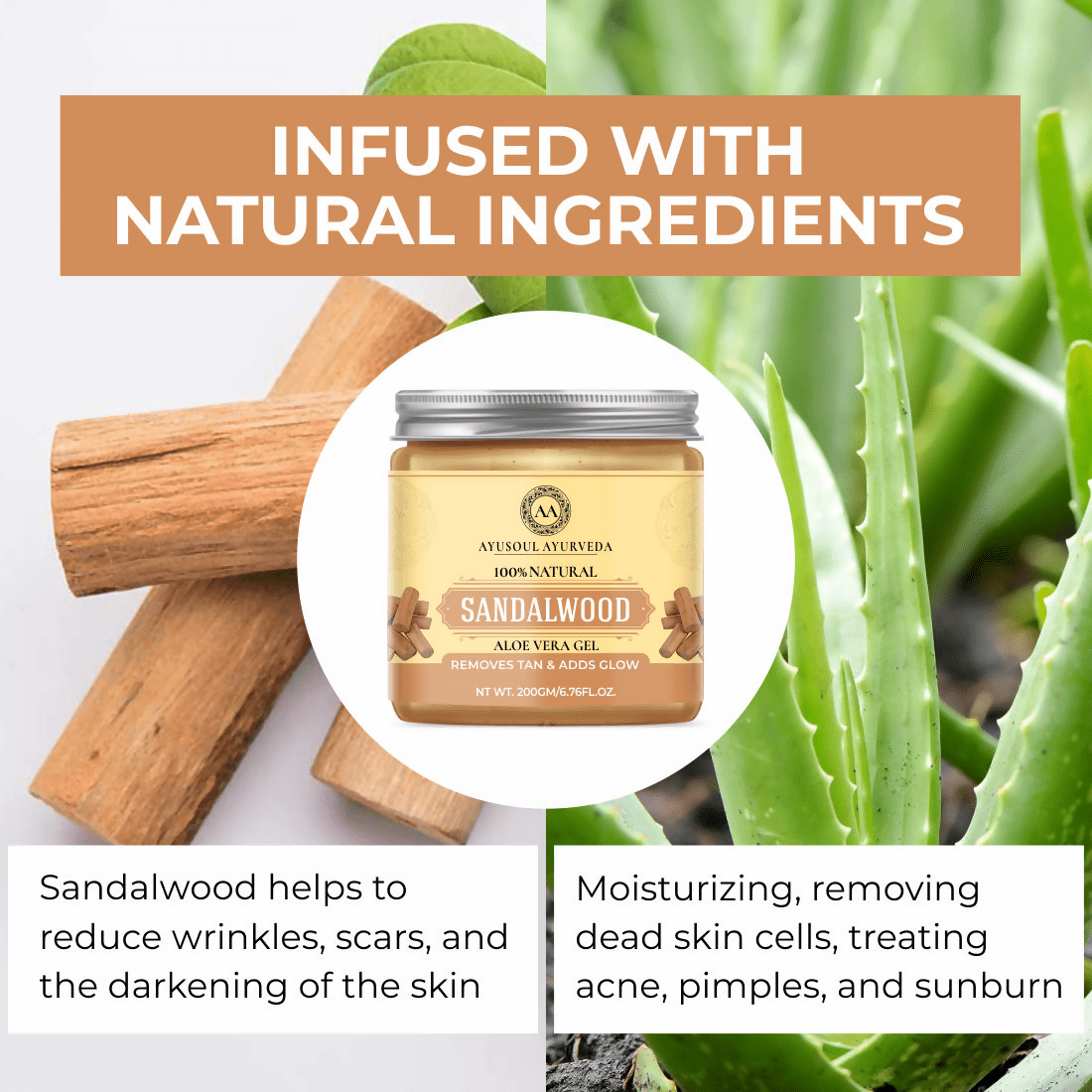 Ayusoul Ayurveda Sandalwood Aloe Vera Gel For Face & Body Skin Treatment