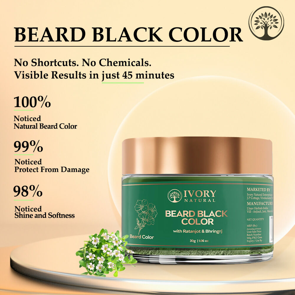 Ivory Natural Beard Black Color Organic - Instant Natural Plant Based Beard Color Powder