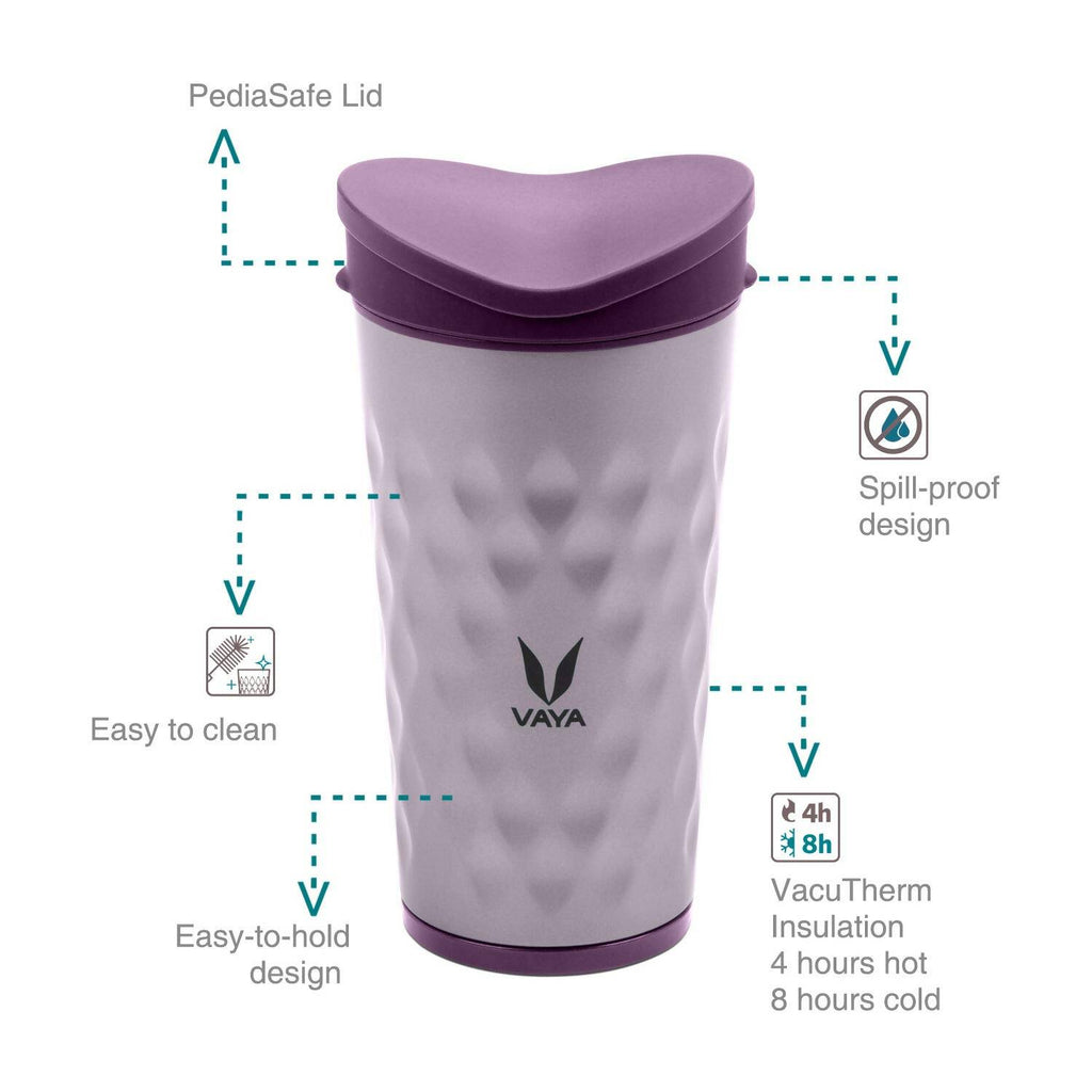 Vaya Drynk Stainless Steel Tumbler with Spill-Proof PediaSafe Lid - 350ml (Purple)