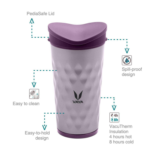 Vaya Drynk Stainless Steel Tumbler with Spill-Proof PediaSafe Lid - 350ml (Purple) Main Image
