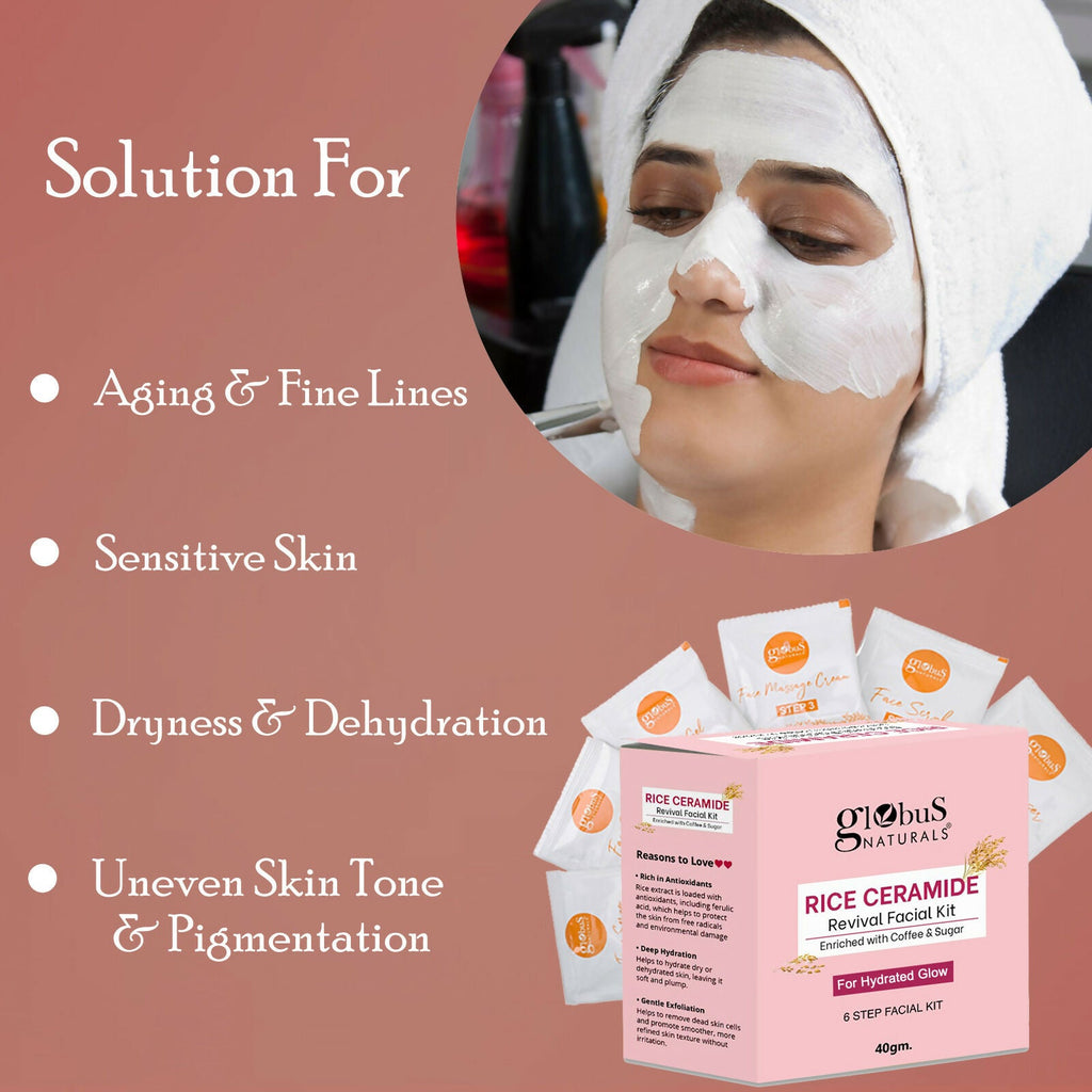 Globus Naturals Rice Ceramide 6 Step Facial Kit For Korean Glass Skin
