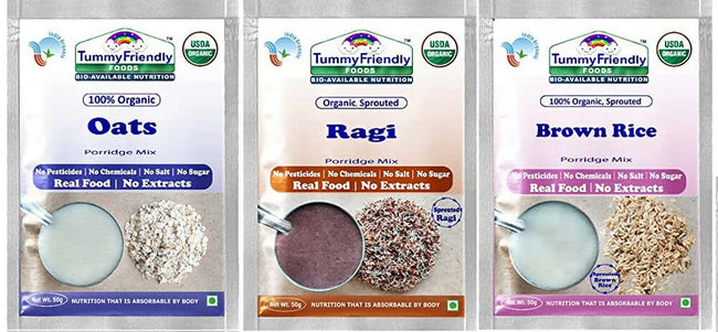TummyFriendly Foods Organic Sprouted Porridge Mixes Sprouted Ragi Powder, Sprouted Brown Rice and Oats Combo Hover Image