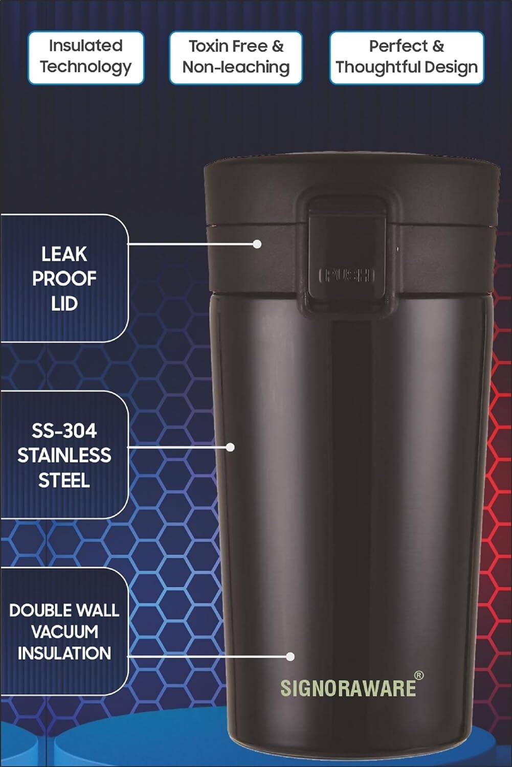 Signoraware Hot Pour Coffeemate Insulated Mug Tumbler - 350 ml (Black)