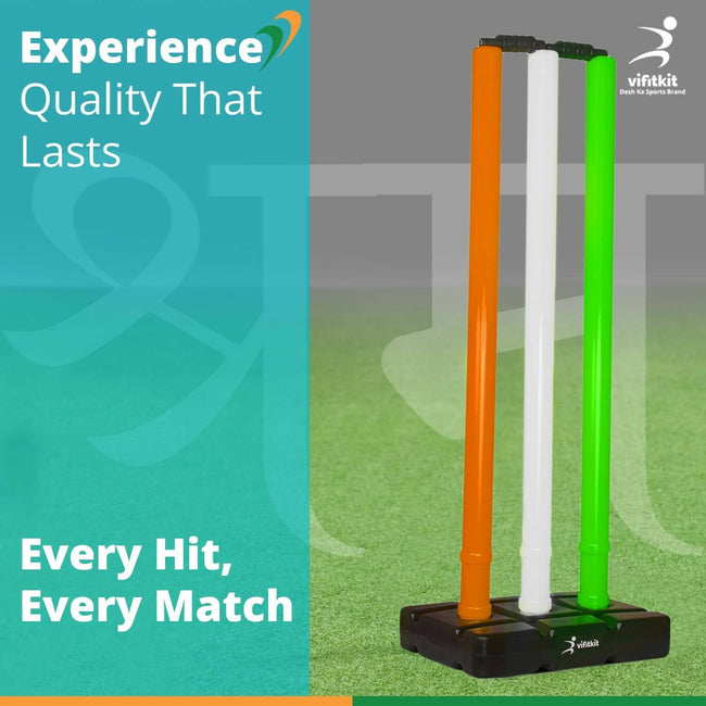Vifitkit Cricket Stumps with Stand & Bails (Tricolour) Main Image