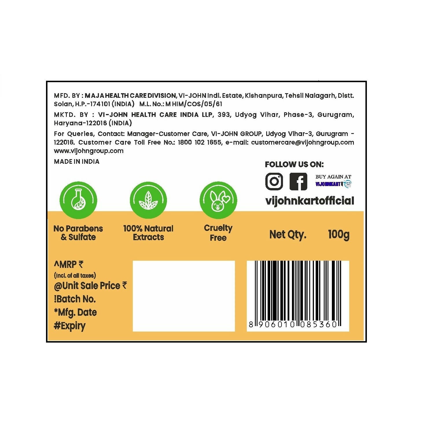 VI-JOHN Prakritik Yogurt & Honey Face Pack Restoresgmlow, Made With 100% Natural Bio Actives