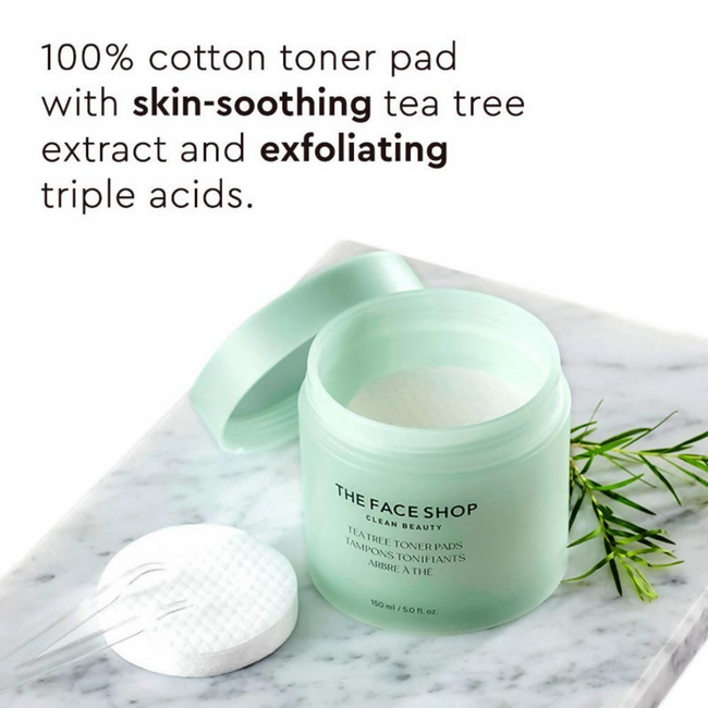 The Face Shop Tea Tree Toner Pads For Acne & Oily Skin With AHA, Ip BHA, PHA & Hyaluronic Acid Main Image