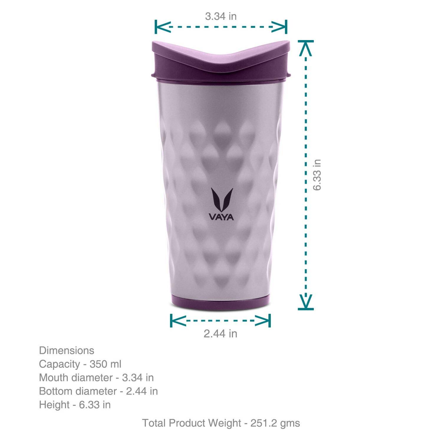 Vaya Drynk Stainless Steel Tumbler with Spill-Proof PediaSafe Lid - 350ml (Purple)