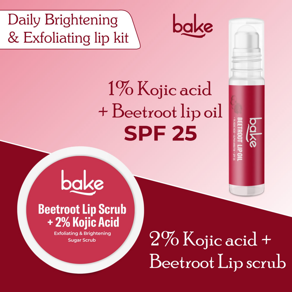Bake Kojic Acid Beetroot Lip Kit With Lip Balm SPF 25 & Lip Scrub For Dark & Pigmented Lips