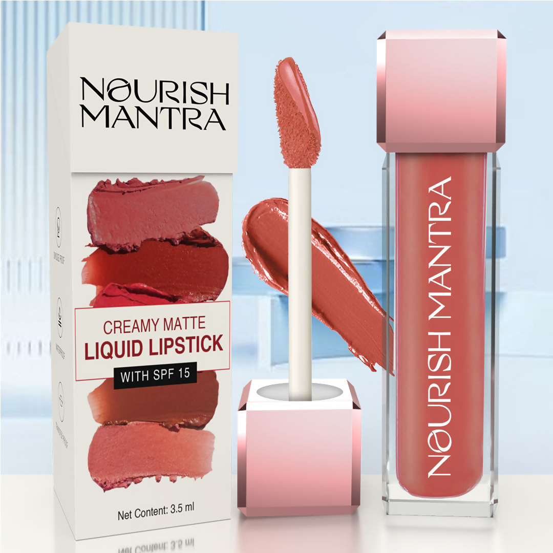 Nourish Mantra Liquid Lipstick Creamy Matte with SPF / Water Proof, Smudge Proof Shade -Tedha Medha Hazelnut