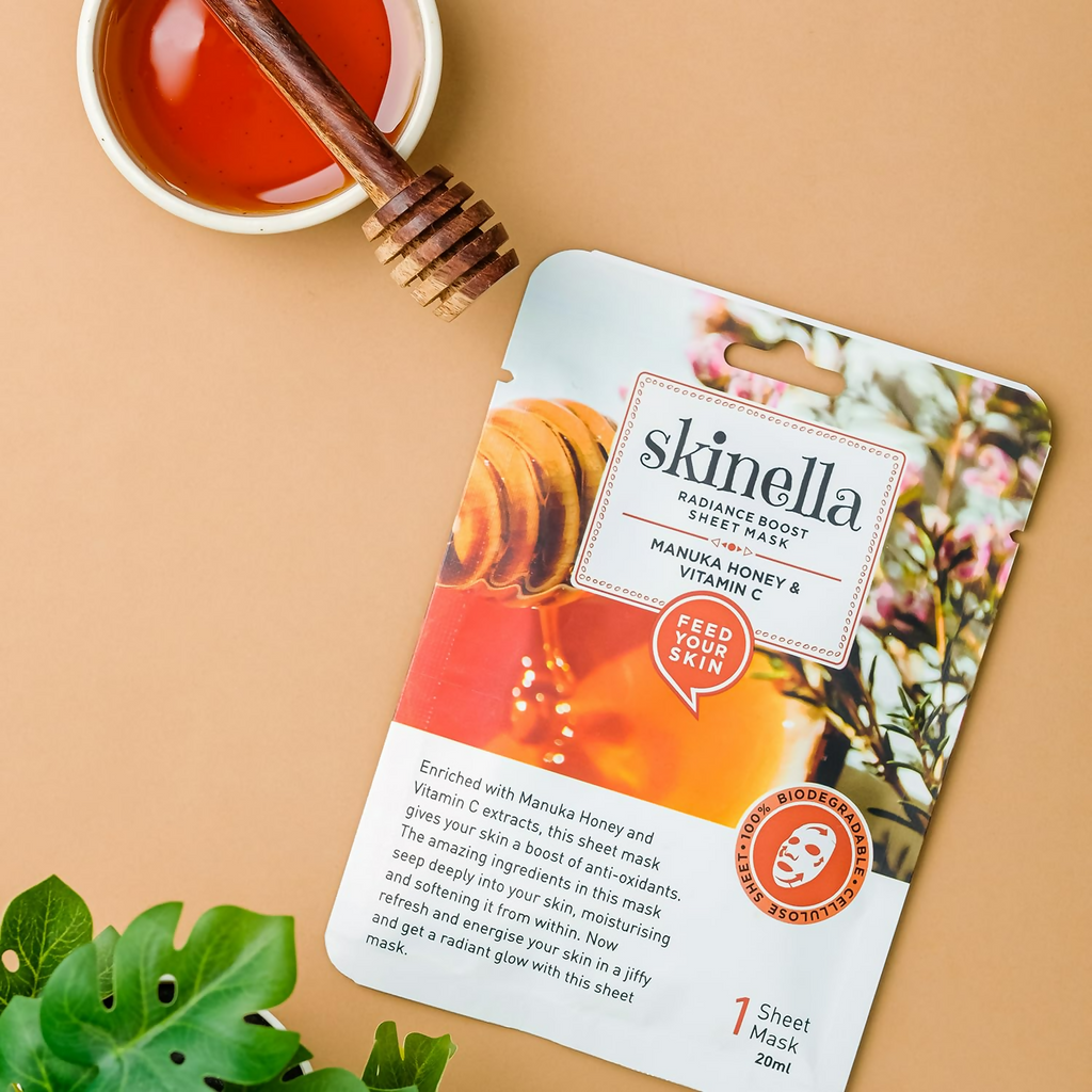 Skinella Radiance Boost Face Sheet Mask - Manuka Honey & Vitamin C