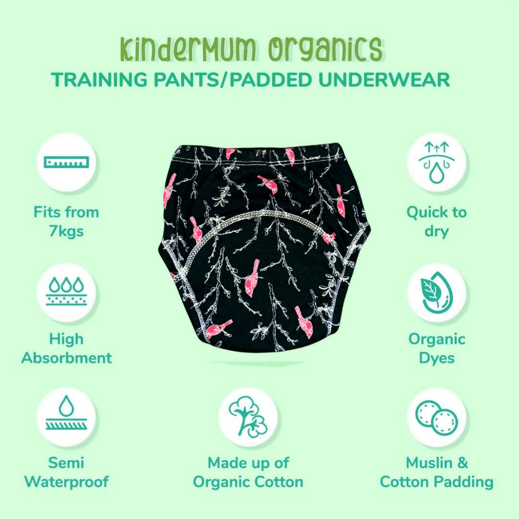 Kindermum Cotton Padded Pull Up Training Pants/ Padded Underwear For Kids Rugby Sparrow-Set of 2 Pcs