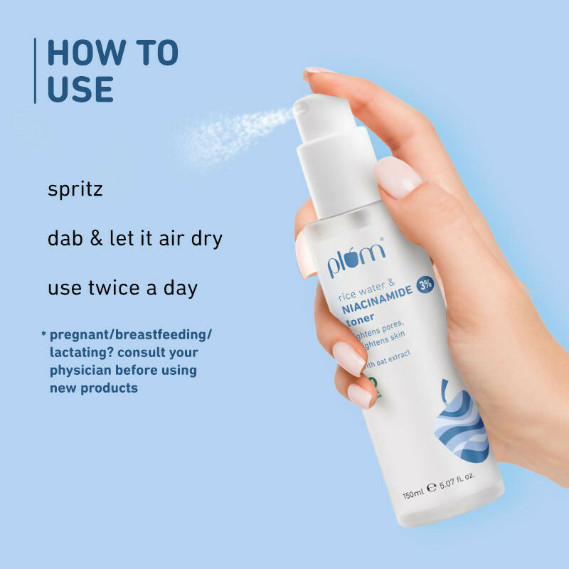 Plum 3% Niacinamide & Rice Water Face Toner - Reduces Pores & Blemishes For Bright Skin