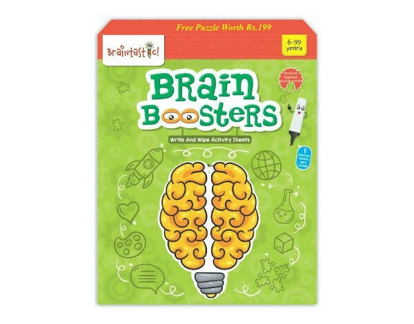 Braintastic Brain Booster Game/Toy (6-99 Years)-Write & Wipe Reusable Activity Sheets with Marker & Jigsaw Puzzle Learning Tools for Kids 6+ Years