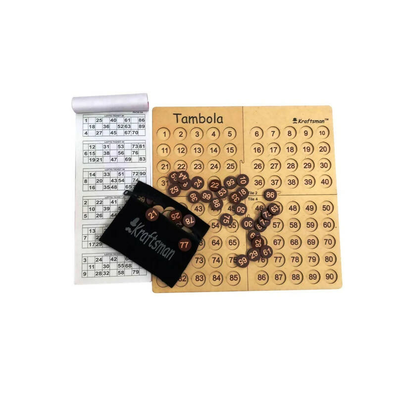 Kraftsman Portable Wooden Tambola Board Game With 600 Tickets