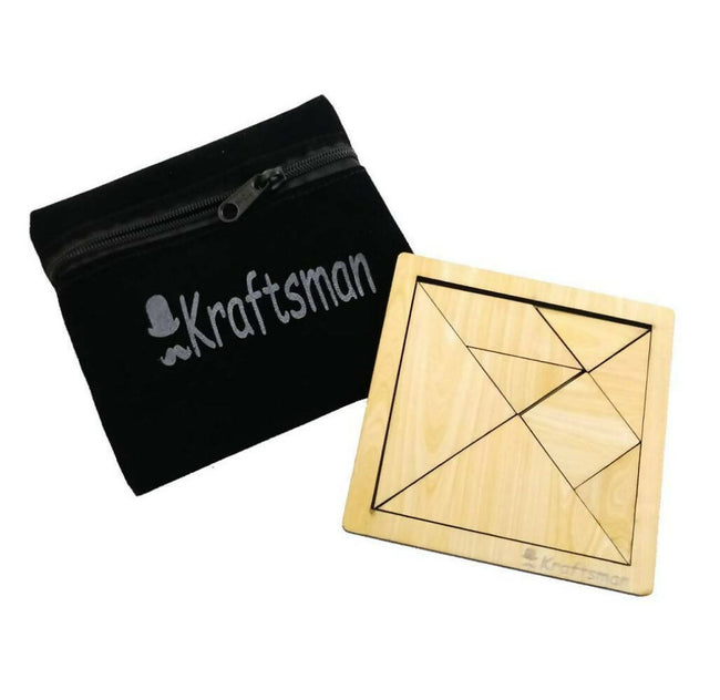 Kraftsman Portable Wooden Tangram Puzzle | 7 Pieces Puzzle Board for Kids and Adults | Travel Pouch Included Hover Image