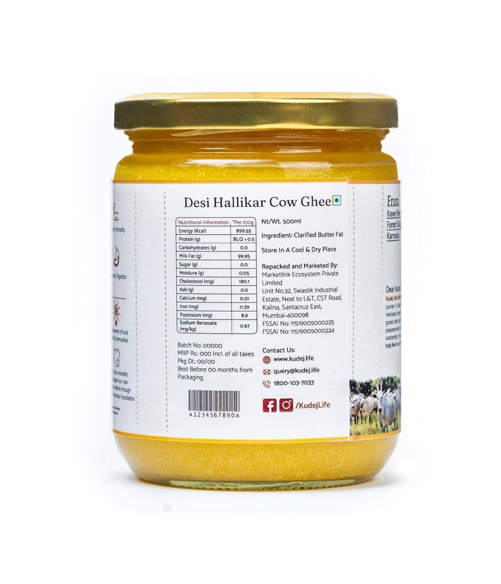 Kudej Desi Hallikar Cow A2 Ghee | Organic Desi Gir Cow Ghee |  Made From Grass Fed Cow's Milk
