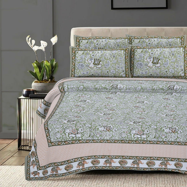 Rudra Bazaar Green 210 TC Cotton Double King Bedsheet With 2 Pillow Covers Main Image