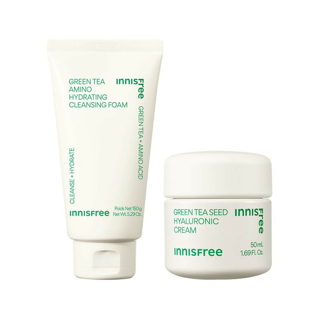 Innisfree Green Tea Hydrating Amino Acid Foam Cleanser & Green Tea Seed Cream Hover Image