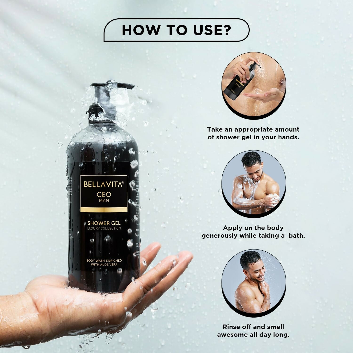 Bella Vita Luxury CEO MAN Shower Gel For Deep Cleansing, Hydrating & Moisturising Skin with Aloe Vera & Charcoal Powder