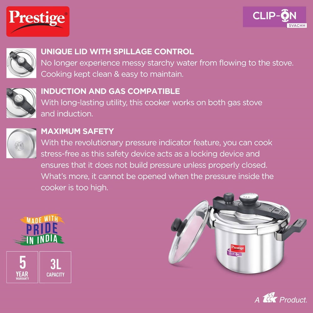 Prestige Stainless Steel Clip On Pressure Cooker