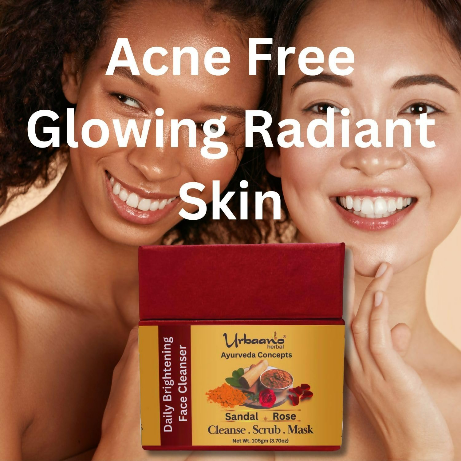 Urbaano Herbal Ayurveda Concepts Face Brightening Cleanser, Scrub, Mask 3-in-1 Instant Glow