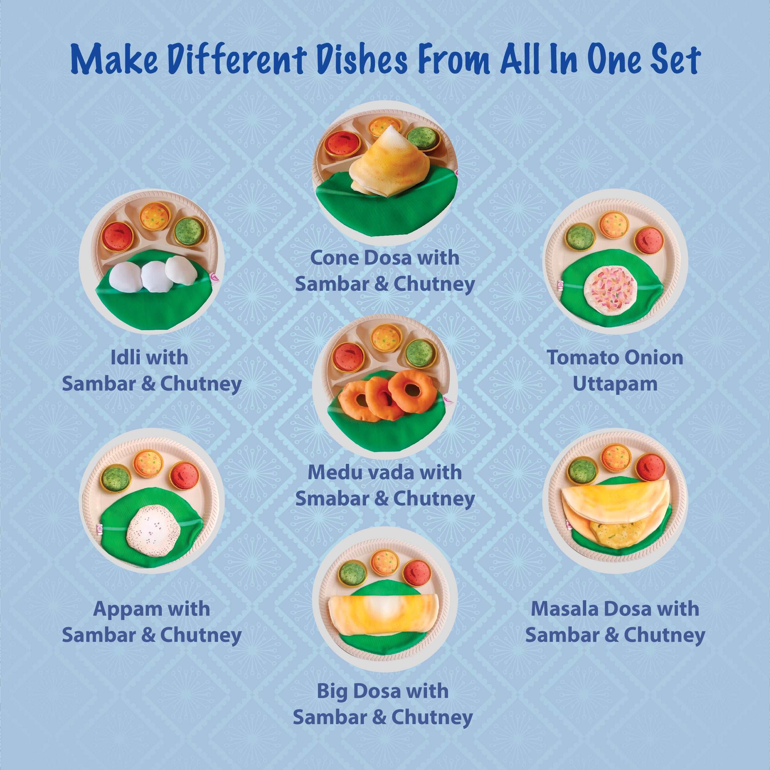 The Small Wonderland Mahabali set-33 Piece Set south Indian food inspired pretend play food set