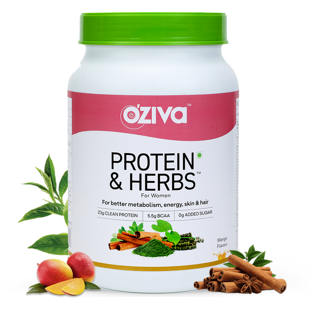 OZiva Protein & Herbs for Women - Protein Powder to Reduce Body Fat, Manage Weight & Metabolism, No Added Sugar