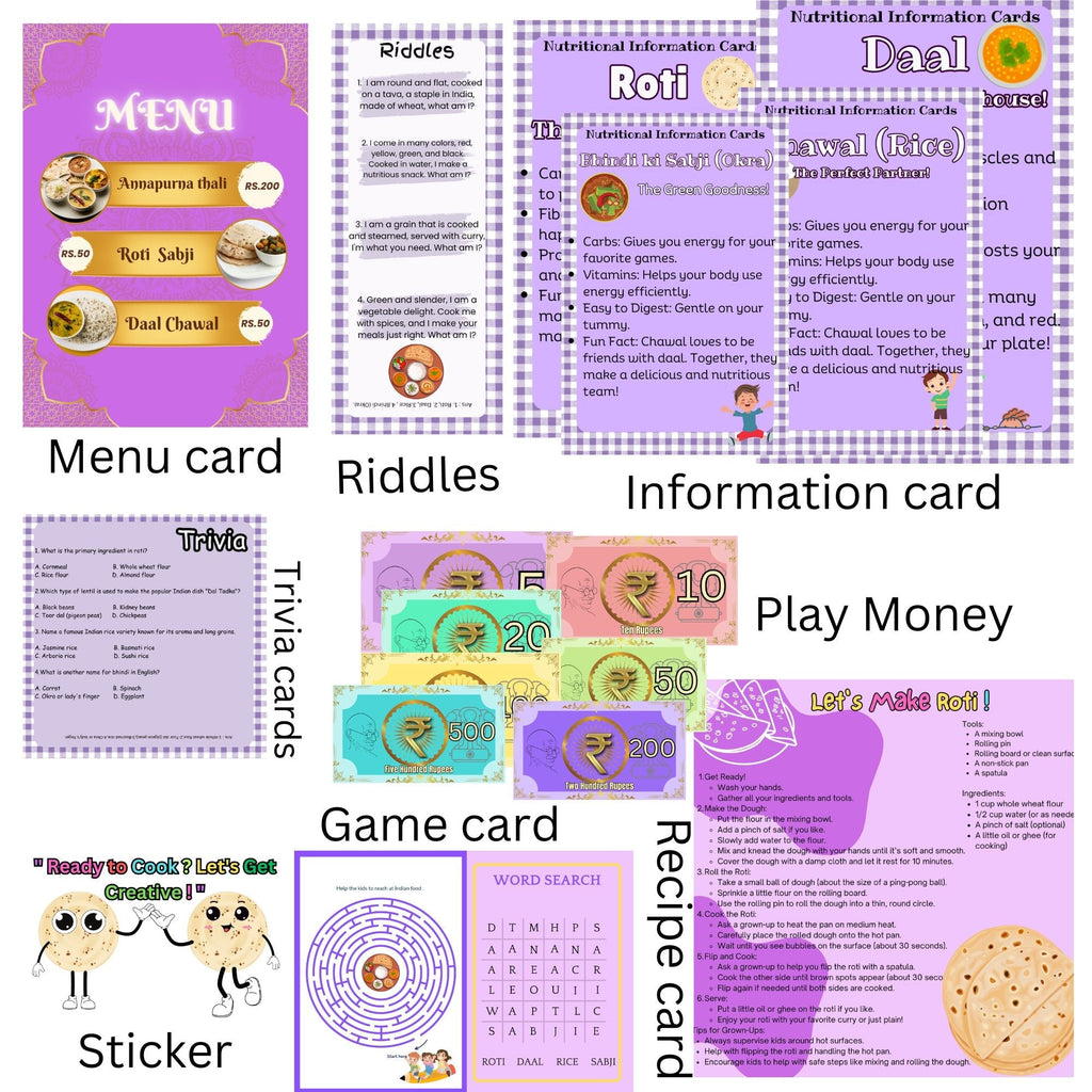 The Small Wonderland Annapurna Thali Pretend Play Set -Roti,Daal ,Rice ,bhindi ki sabji - Indian Food Inspired Pretend Play toys