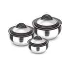 Milton Stainless Steel Casserole with Glass Lid - Set of 3