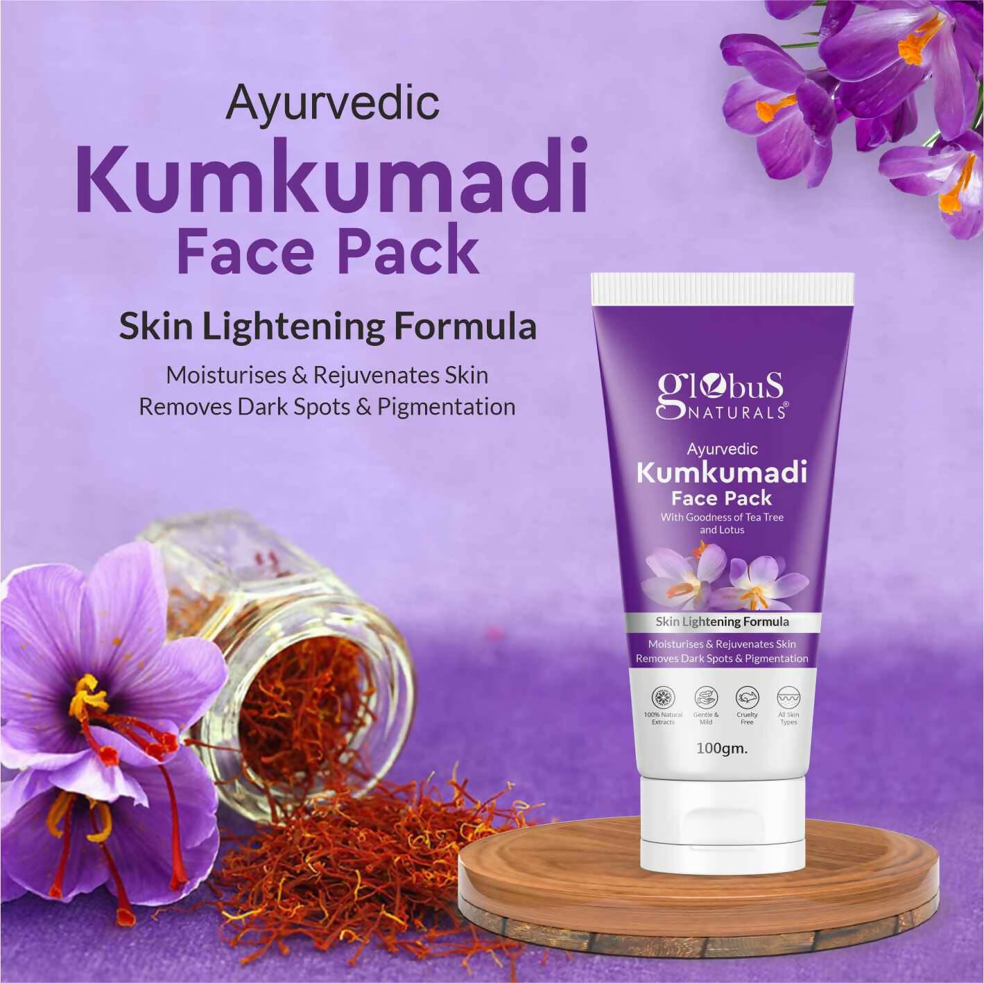 Globus Naturals Ayurvedic Kumkumadi Skin Lightening Face Pack, Suitable For All Skin Types