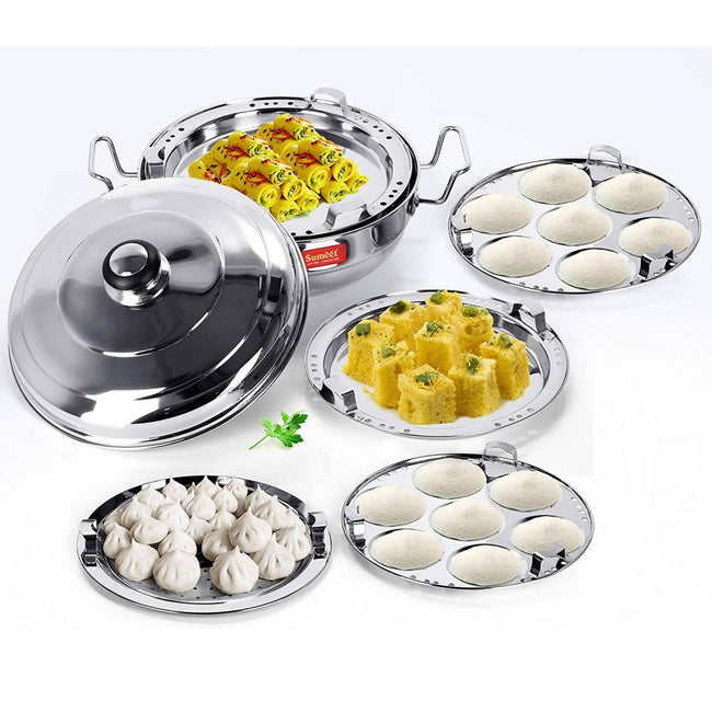 Sumeet Stainless Steel Kadhai Set with Lid and 5 Plates Hover Image