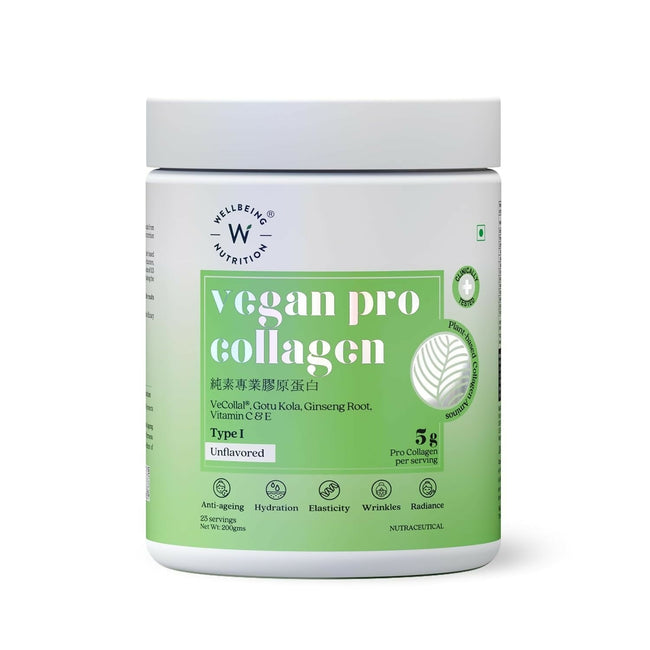 Wellbeing Nutrition Vegan Pro Collagen Powder with Gotu kola, Ginseng, Vitamin C & E - Unflavored - Improves Skin Hydration, Texture Hover Image