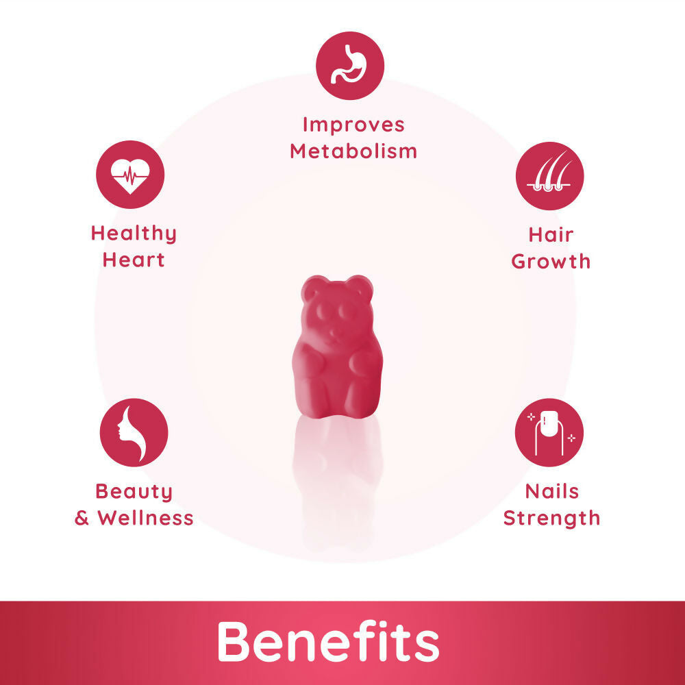 Purna Gummies Biotin Cranberry Flavour Gummies with Vitamin B 12 for Stronger Hair and Nails