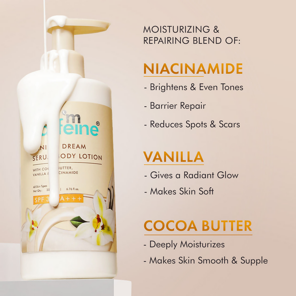 mCaffeine Vanilla Dream Serum Body Lotion SPF 30 PA+++ For 72 hrs Deep Moisturization