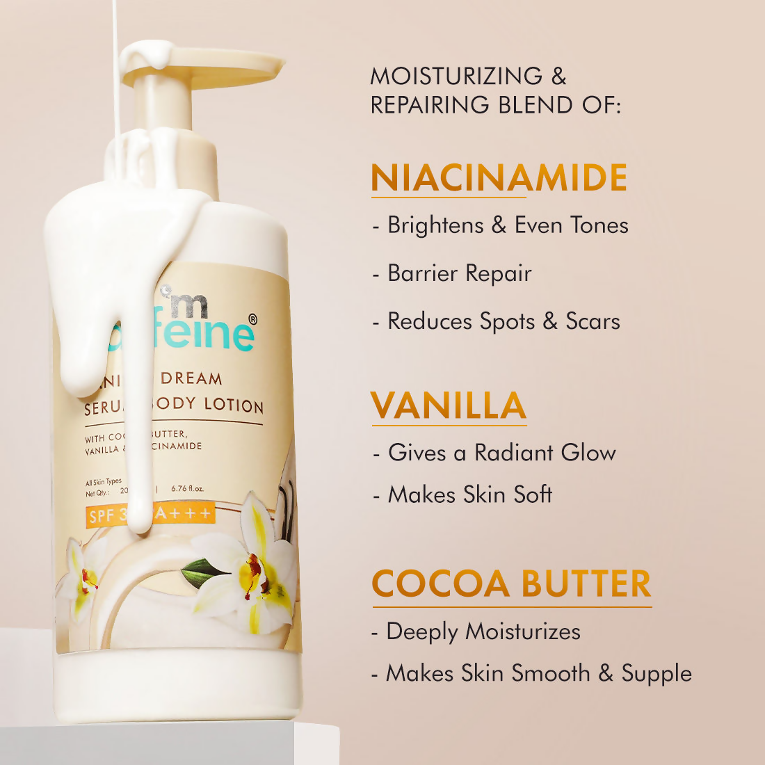 mCaffeine Vanilla Dream Serum Body Lotion SPF 30 PA+++ For 72 hrs Deep Moisturization